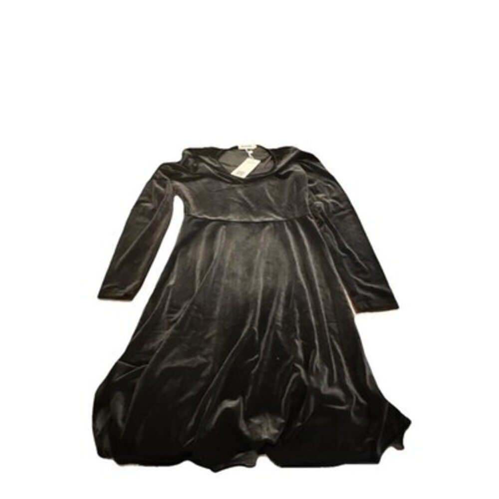 Leadingstar Womens Black Velvet Maxi Dress Long Sleeve V Neck Tie Waist Size M